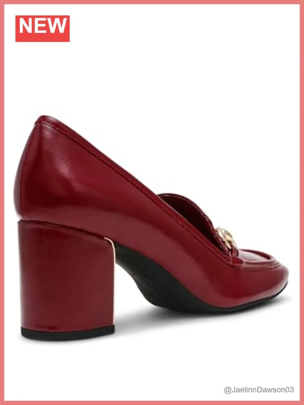 Anne Klein Tobi Leather Block Heel Pumps Slip-On Round Toe Women's Shoes